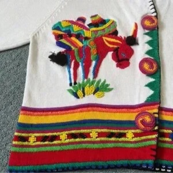 Michael Simon L XL Rare Vintage Mexican Sweater Cardigan Embroidered mothers day - Picture 2 of 9